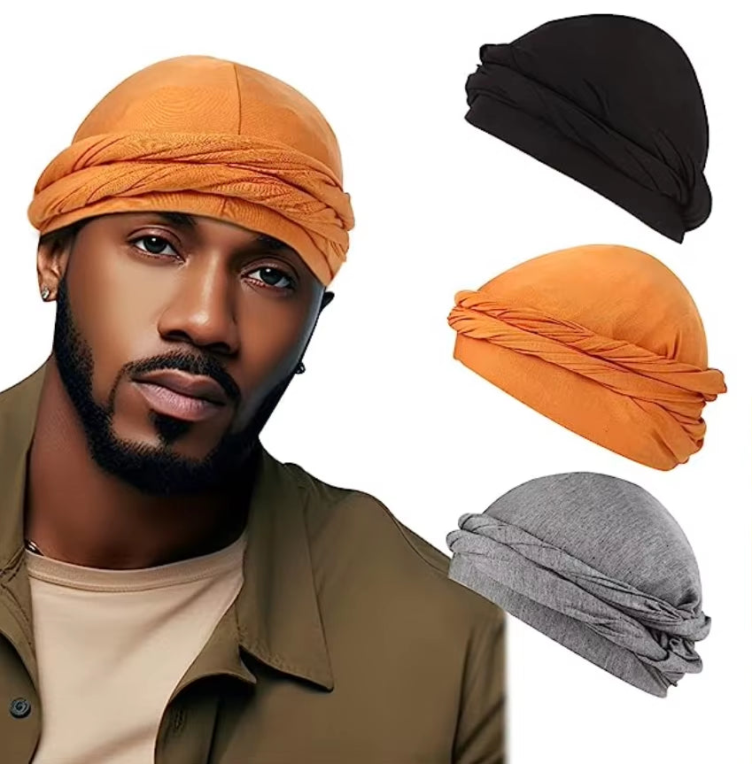 Pullover Turban for Men Vintage Head Wraps for Men Stretch Modal and Satin Turban Scarf Tie for Hair