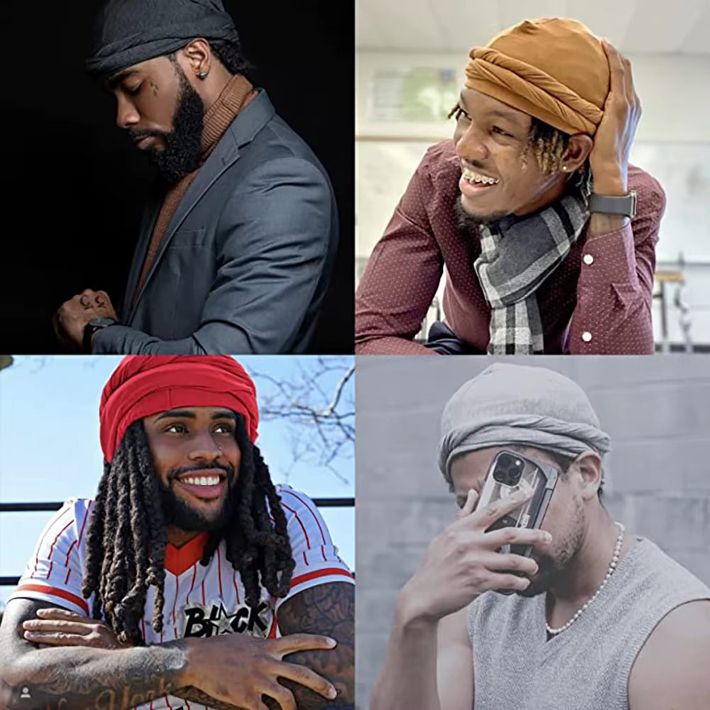 Pullover Turban for Men Vintage Head Wraps for Men Stretch Modal and Satin Turban Scarf Tie for Hair